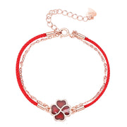 Buddha Stones 925 Sterling Silver Color-changing Four Leaf Clover Luck Protection Red String Bracelet
