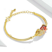 Buddha Stones FengShui Golden Red Agate PiXiu Wealth Luck Bracelet