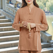 Buddha Stones Spiritual Zen Practice Yoga Meditation Prayer Uniform Cotton Linen Clothing Women's Set Clothes BS SandyBrown 6XL