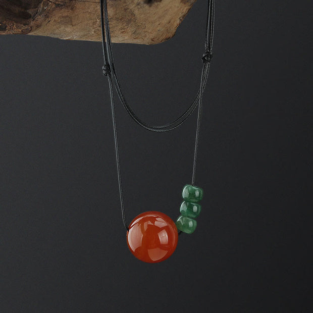 Buddha Stones Red Agate Green Aventurine Green Bodhi Seed Bead Calm Leather Rope Necklace Pendant Necklaces & Pendants BS 9