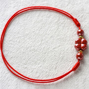 Buddha Stones Four Leaf Clover Cinnabar Blessing Calm String Bracelet Anklet Bracelet BS 9