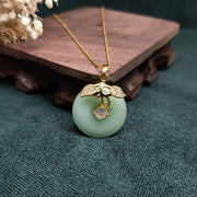 Buddha Stones Round Jade Leaf Blessing Fortune Necklace Chain Pendant Necklaces & Pendants BS 4