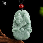 Buddha Stones Natural Green Jade 12 Chinese Zodiac Luck Prosperity Necklace Pendant Necklaces & Pendants BS Pig