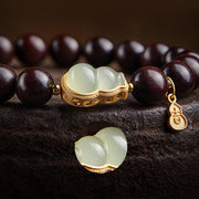 Buddha Stones Small Leaf Red Sandalwood Gourd Jade Calm Relaxation Bracelet Bracelet BS 15