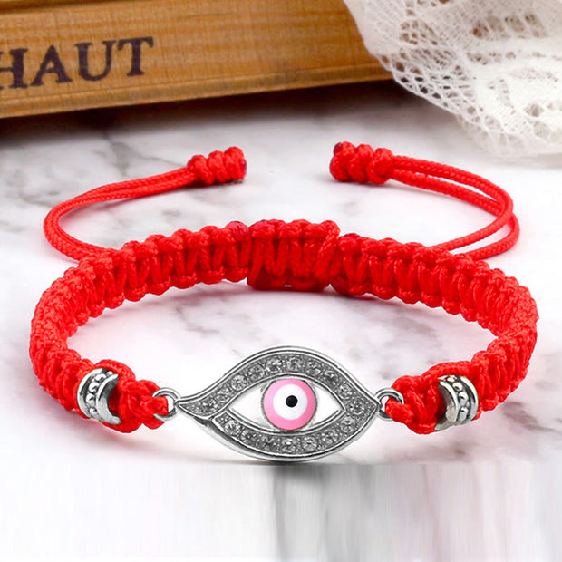 Buddha Stones Evil Eye Keep Away Evil Spirits String Bracelet Bracelet BS Red Pink Evil Eye Silver Border