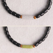 Buddha Stones Ebony Wood Malachite Shoushan Stone White Crystal Jade Balance Bracelet Bracelet BS 14