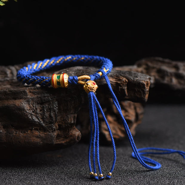 Buddha Stones Tibetan Handmade Luck Prayer Wheel Bead Charm Weave Colorful String Bracelet Bracelet BS Blue(Wrist Circumference 14-19cm)