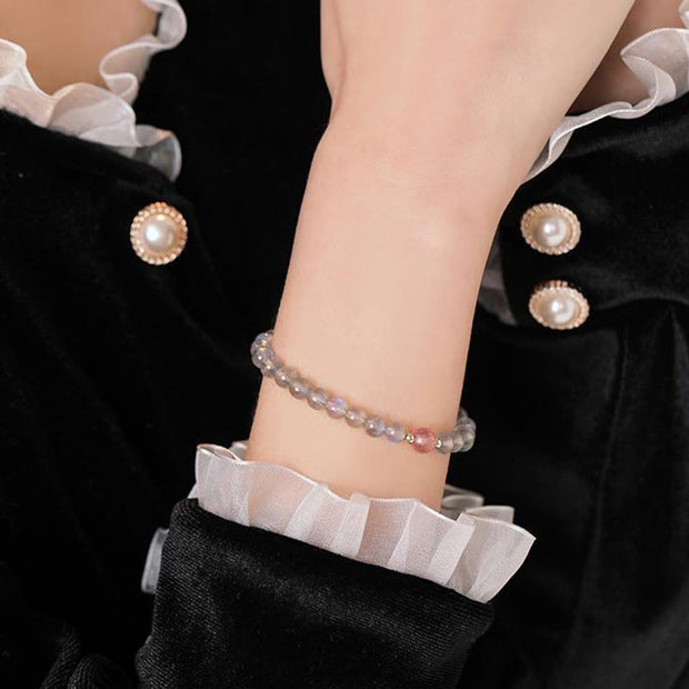 Buddha Stones Moonstone Pink Crystal Cinnabar Healing Positive Bracelet