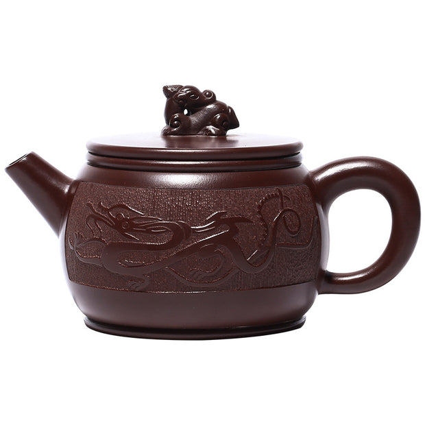 Buddha Stones Yixing Handmade Brown Dragon Purple Clay Kung Fu Teapot 240ml