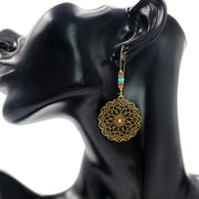 Buddha Stones Round Flower Design Luck Dangle Drop Earrings Earrings BS 3