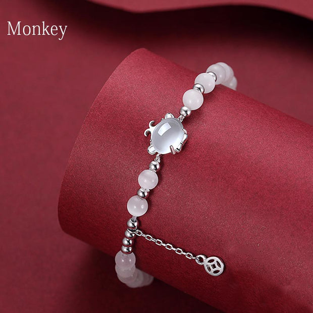 Buddha Stones 925 Sterling Silver Year of the Dragon Chinese Zodiac Natural Cat's Eye Chalcedony Copper Coin Success Bracelet Bracelet BS Monkey(Wrist Circumference 14-15cm)