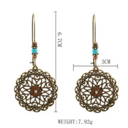 Buddha Stones Round Flower Design Luck Dangle Drop Earrings Earrings BS 8