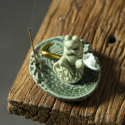 Buddha Stones Leaf Meditation Frog Pattern Healing Ceramic Incense Burner Decoration Incense Burner BS 13