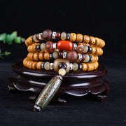 Buddha Stones Tibetan Nine-Eye Dzi Bead Mala Bodhi Seed Wealth Peace Bracelet Bracelet BS 8*10mm