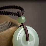 Buddha Stones Natural Round Jade Peace Buckle Luck Prosperity Necklace Pendant Necklaces & Pendants BS 7