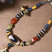 Buddha Stones Handmade Buddha Snake Skull Head Dzi Bead Serenity Rope Necklace Pendant Necklaces & Pendants BS 6