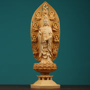 Buddha Stones Handcrafted Kwan Yin Avalokitesvara Tathagata Mahasthamaprapta Bodhisattva Statue Boxwood Abundance Decoration Decorations BS Mahasthamaprapta Bodhisattva