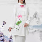 Buddha Stones Lotus Flower Leaf Pattern Tai Chi Meditation Prayer Spiritual Zen Practice Clothing Women's Set Clothes BS 11