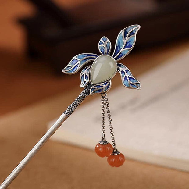 Buddha Stones 925 Sterling Silver Natural Hetian Jade Leaf Prosperity Charm Hairpin Decorations BS Hetian Jade (Prosperity ♥ Abundance)