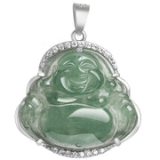Buddha Stones 925 Sterling Silver Laughing Buddha Natural Jade Luck Prosperity Necklace Chain Pendant Necklaces & Pendants BS 6