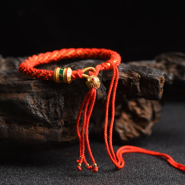 Buddha Stones Tibetan Handmade Luck Prayer Wheel Bead Charm Weave Colorful String Bracelet Bracelet BS Red(Wrist Circumference 14-19cm)
