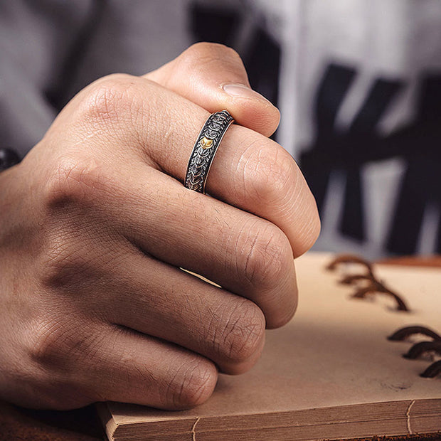 Buddha Stones Vintage Dragon Scales Pattern Luck Ring
