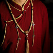 Buddha Stones Tibet 108 Mala Beads Bodhi Seed Cross Vajra Dharma Wheel PiXiu Wealth Bracelet Mala Bracelet BS 10