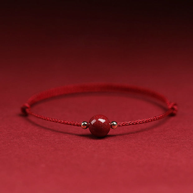 Buddha Stones Natural Lucky Cinnabar Bead Blessing String Bracelet Anklet Bracelet BS One Cinnabar Bead Dark Red Anklet(Anklet Circumference 21-27cm)