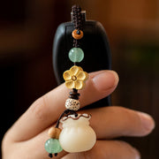 Buddha Stones Natural Bodhi Seed Money Bag Flower Blessing Prosperity Keychain Key Chain BS 4