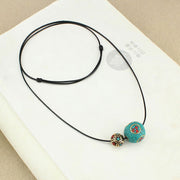 Buddha Stones Tibetan Turquoise Double Bead Protection Strength Necklace Pendant Necklaces & Pendants BS 7