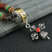 Buddha Stones Tibetan Om Mani Padme Hum Prayer Wheel Rotation Vajra Wood Necklace Pendant Necklaces & Pendants BS 28