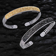 Buddha Stones Tang Dynasty Flower Design Engraved Copper Luck Cuff Bracelet Bangle Adjustable Ring Bracelet Bangle BS 6