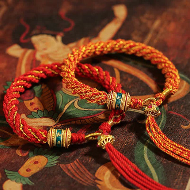 Buddha Stones Tibetan Handmade Luck Thangka Prayer Wheel Charm Weave String Bracelet Bracelet BS 16