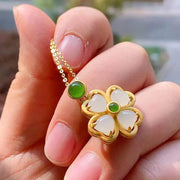 Buddha Stones 925 Sterling Silver Lucky Four Leaf Clover Jade Prosperity Necklace Chain Pendant Necklaces & Pendants BS 2