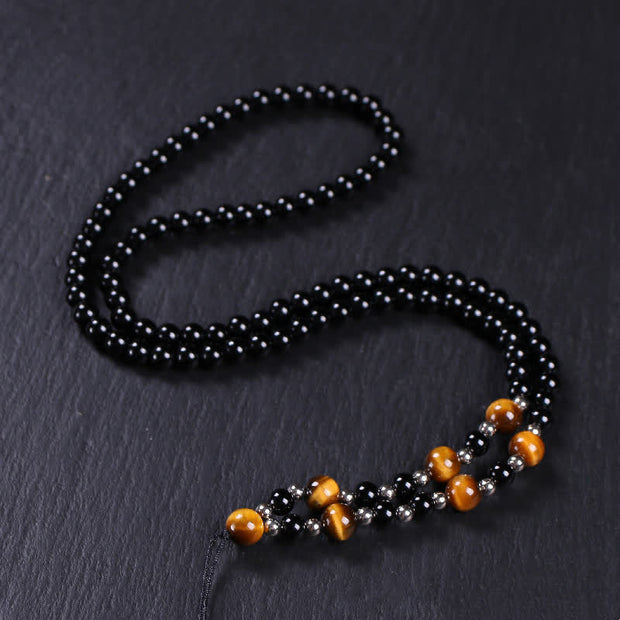 Buddha Stones Bagua Yin Yang Black Obsidian Purification Beaded Necklace Pendant Necklaces & Pendants BS 6