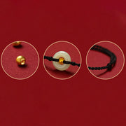 Buddha Stones 999 Gold Bead Round Peace Buckle Hetian Jade Luck Abundance Braided Bracelet Anklet Bracelet BS 9