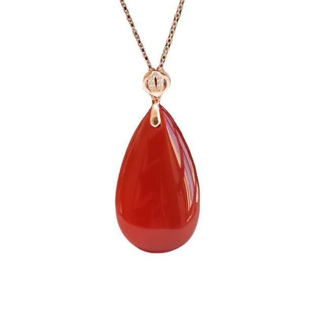 Buddha Stones 925 Sterling Silver Waterdrop Red Agate Confidence Necklace Pendant Necklaces & Pendants BS 9