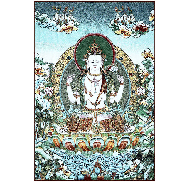 Buddha Stones Tibetan Silk Embroidery White Tara Thangka Tapestry Wall Hanging Wall Art Meditation for Home Decor Decorations BS 13