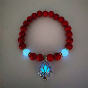 Buddha Stones Tibetan Turquoise Glowstone Luminous Bead Lotus Protection Bracelet Bracelet BS Red Turquoise Blue Light