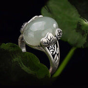 Buddha Stones Jade Lotus Leaf Copper Abundance Luck Adjustable Ring Ring BS 1