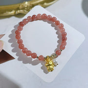 Buddha Stones Year of the Dragon Strawberry Quartz Dragon Pearl Charm Protection Bracelet