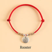 Buddha Stones Handmade 999 Sterling Silver Year of the Dragon Cute Chinese Zodiac Luck Braided Bracelet Bracelet BS Red Rope Rooster(Wrist Circumference 14-17cm)