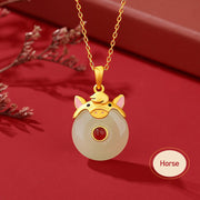 Buddha Stones 925 Sterling Silver Hetian Jade Chinese Zodiac Year of the Dragon Red Agate Luck Protection Necklace Pendant Necklaces & Pendants BS Horse