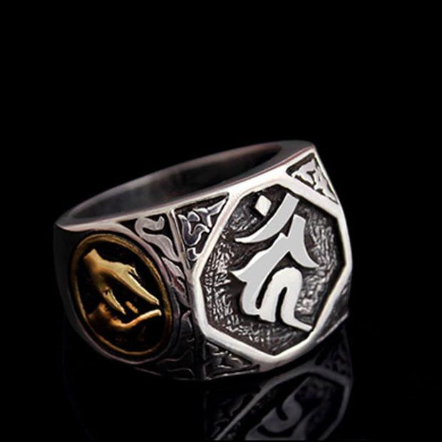 Buddha Stones 925 Sterling Silver Sanskrit Design Carved Protection Adjustable Ring Ring BS 19
