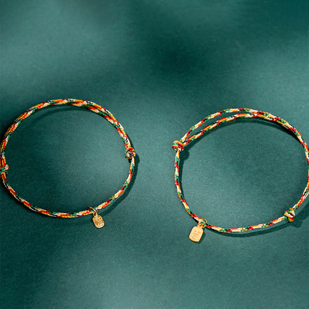 Buddha Stones Auspicious Fu Character Peace And Joy Luck Handmade Multicolored Child Adult Bracelet