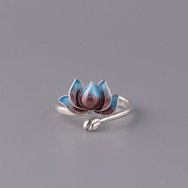 Buddha Stones 925 Sterling Silver Lotus Flower New Beginning Adjustable Ring Ring BS LOTUS(Enlightenment♥New Beginning)