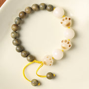 Buddha Stones Natural Green Sandalwood Bodhi Seed Cat Paw Claw Cure Bracelet