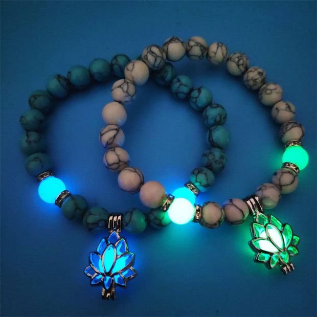Buddha Stones Tibetan Turquoise Glowstone Luminous Bead Lotus Protection Bracelet Bracelet BS 22