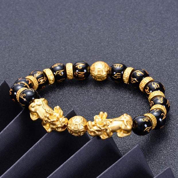 Buddha Stones Double Pixiu Obsidian Wealth Bracelet Bracelet BS 5