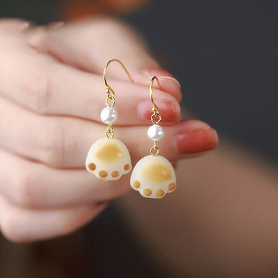 Buddha Stones Bodhi Seed Lovely Cat Paw Claw Peace Dangle Drop Earrings
